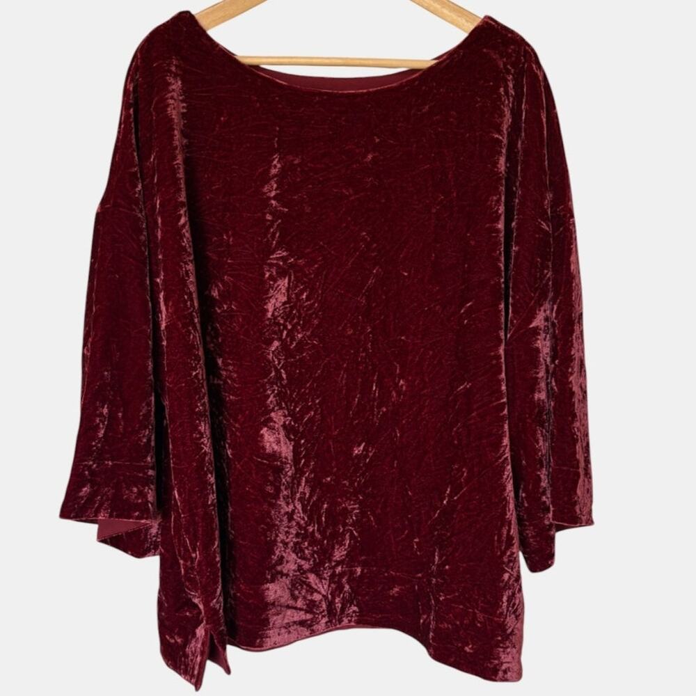 Soft Surroundings Deep Red Crushed Velvet Boatneck Drop Sleeve Top size 3X